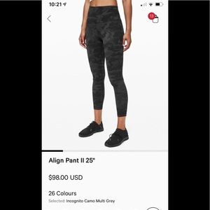 NWOT Lululemon camo print align leggings